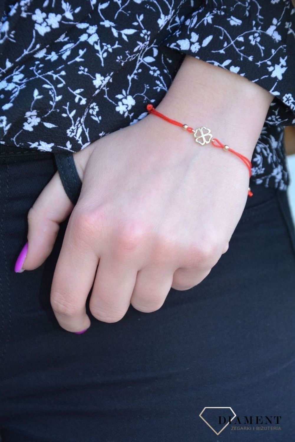 Bransoletka na sznurku 585 złota koniczynka BR 1885 585 ✓Bransoletki Damskie ze złota próby 585, (3).jpg